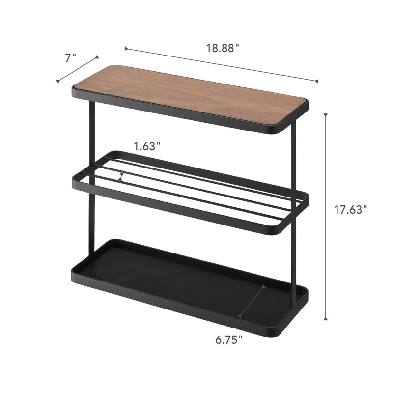 SlimFit Dark Brown Wood and Black Metal Narrow Side Table with Storage
