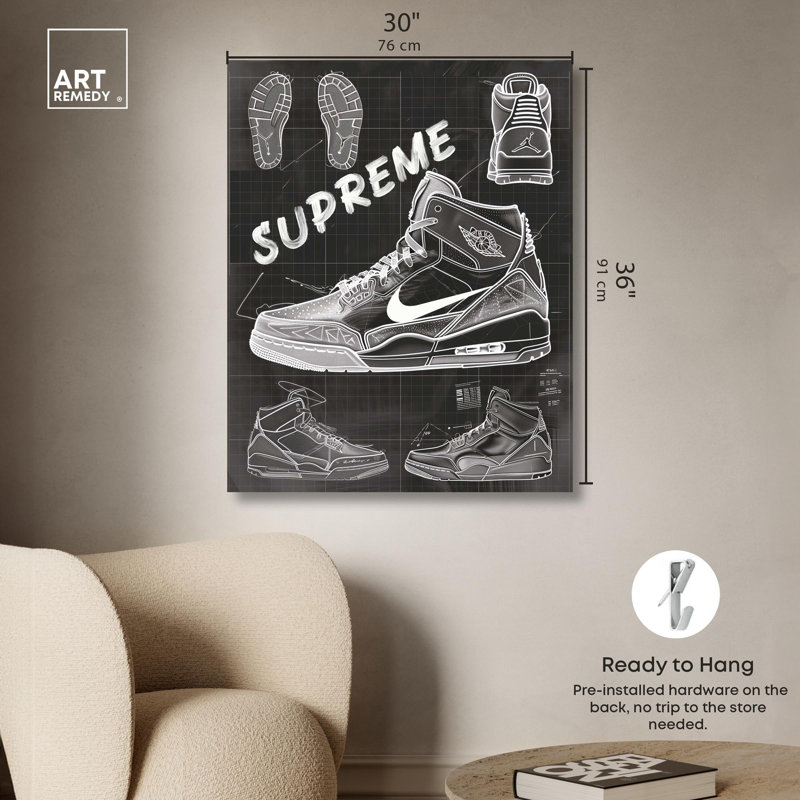 Blueprint Sneaker Art on Wrapped Canvas, 36" x 30"