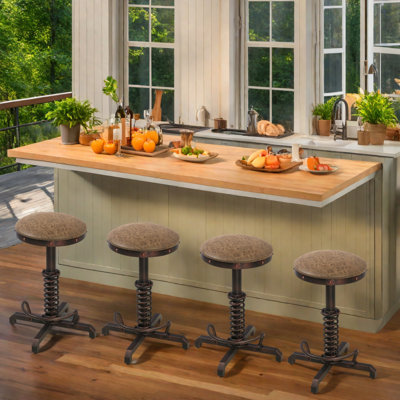 American Antique Steampunk Bar Stool 21.65"-25.59"  Vintage Farm PU Leather Seat Tractor Stool Kitchen Swivel Height Adjustable Bar Stool (COPPER)