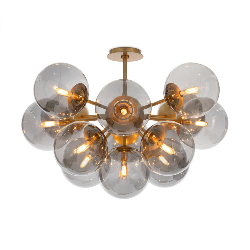 Shine Flush Mount, Natural Brass, Smoke Glass