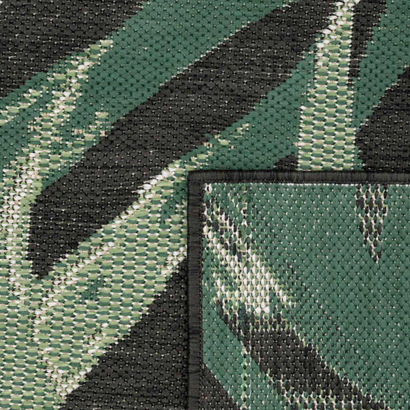 Tapis intérieur / extérieur en polypropylène à motif floral Gagny, Black/Green, Rectangle 2 pi 8 po x 4 pi 11 po
