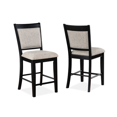 Chaises à hauteur de comptoir Dumbarton de 2 - rembourrées en gris avec détails noirs, repose-pieds, bois pour la salle à manger Élégance, siège et dossier de style 2 pièces, base, meubles robustes