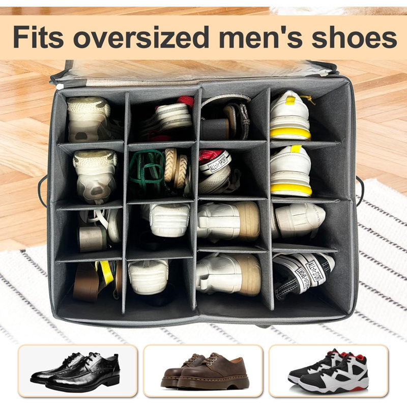 16 Pair Shoe Storage Box, Grey