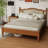 Wooden Platform Bed With Natural Rattan Headboard, Vintage Bed Frame With Wooden Slat Support-1686031961-1686031962