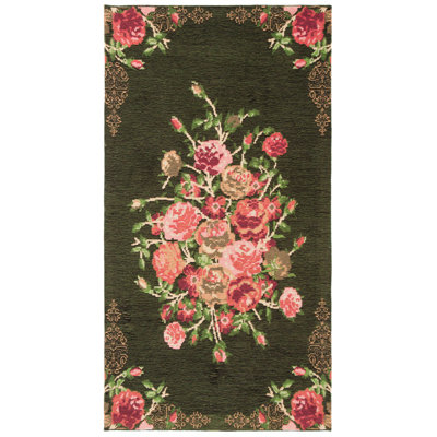 Tammie Floral Black/Red Area Rug