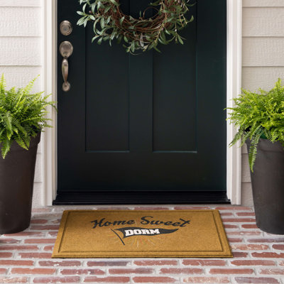 Cabiria Home Sweet Dorm Novelty Print Faux Coir Polyester Recycled Rubber All Weather Outdoor Door Mat
