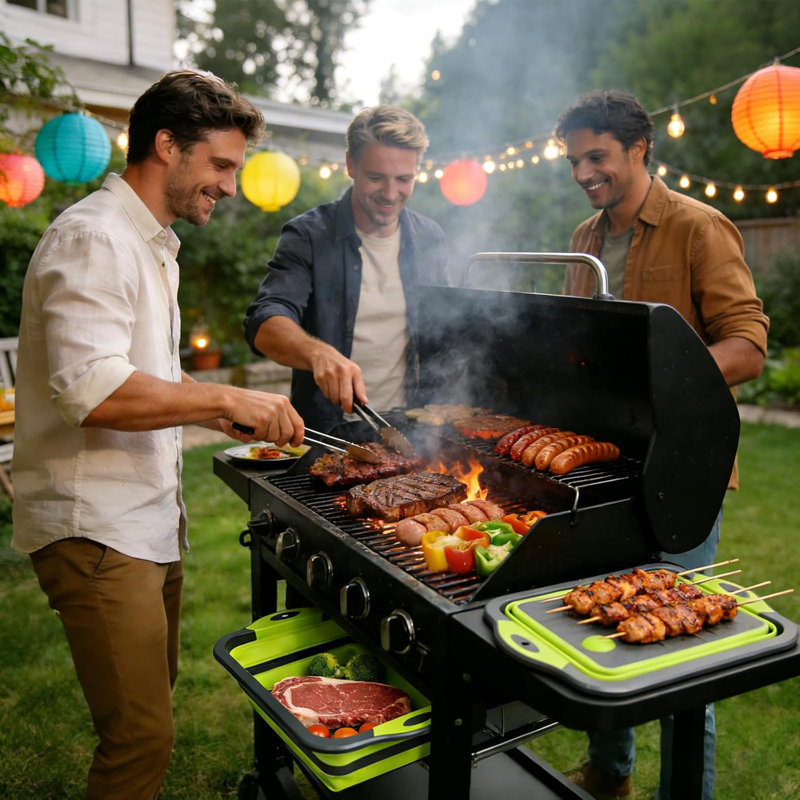 Baignoire de préparation pour barbecue avec couvercle, cuve d'évier de camping pliable 3 en 1 avec passoire, couverture de rangement sans BPA