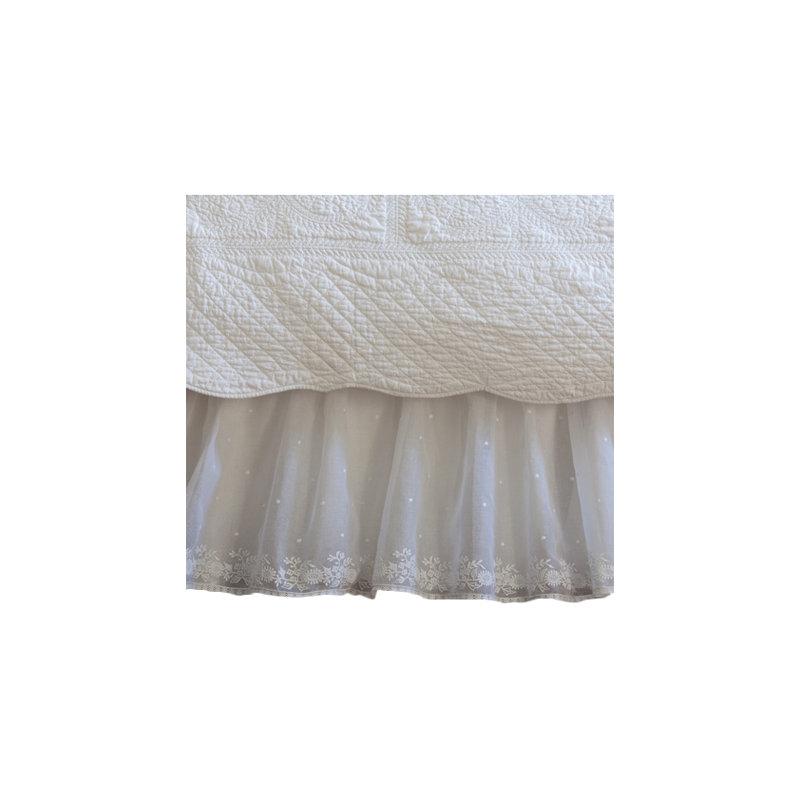 Daisy Dot Ruffled Bed Skirt, White, Twin
