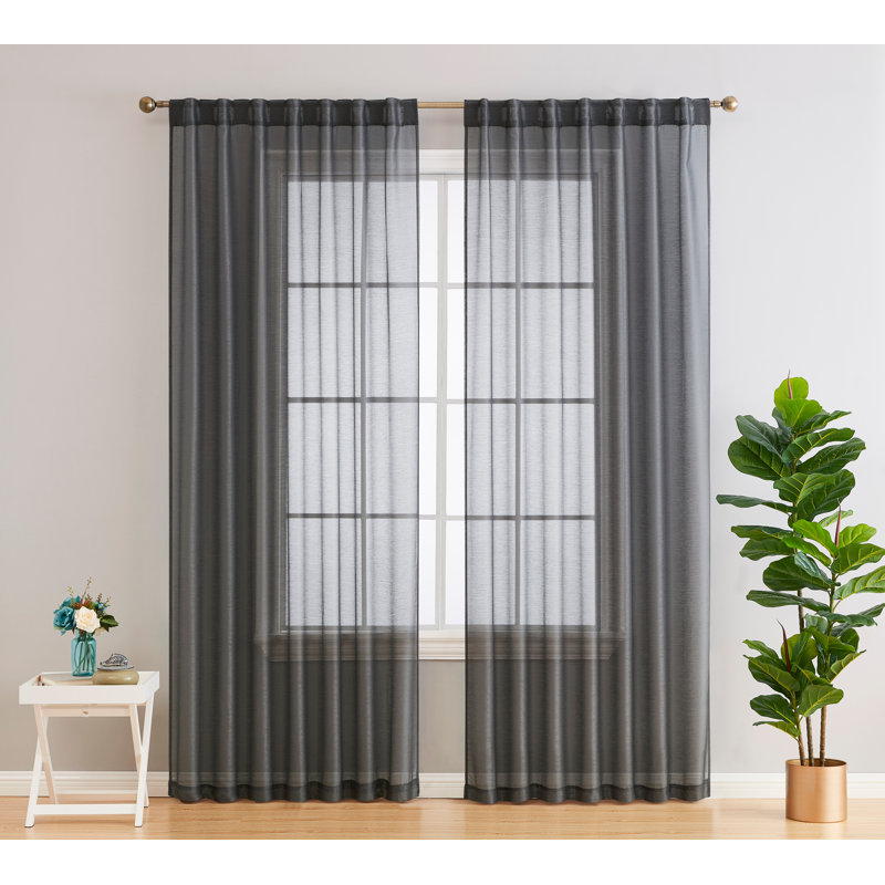 Lauren Semi Sheer Curtain Pair, Charcoal Gray, 54" W x 63" L