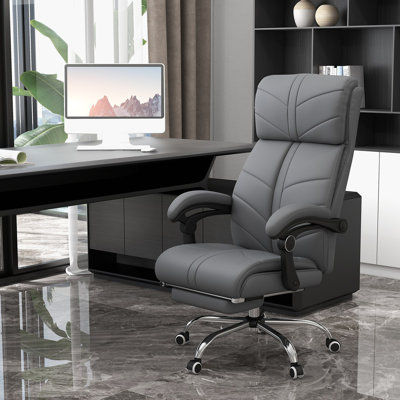 Fauteuil de bureau de direction avec 4 vibrations, fauteuil de bureau pour ordinateur, fauteuil inclinable chauffant en cuir PU à hauteur réglable, roues pivotantes, gris