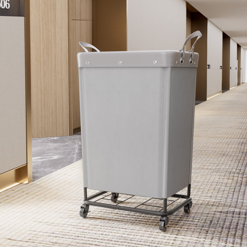 165l Laundry Basket With Wheels, Large Heavy Duty Commercial Rolling Laundry Hamper With Handles, Tall Steel Frame Laundry Cart For Laundry Room Bedroom Hotel Home Dorm