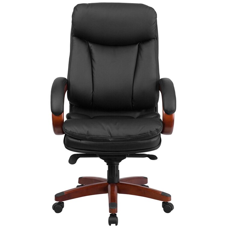 High Adjustable Breathable PU Leather Office Chair with Silent Casters and Rocking Backrest Inbox Zero Upholstery Color: Black