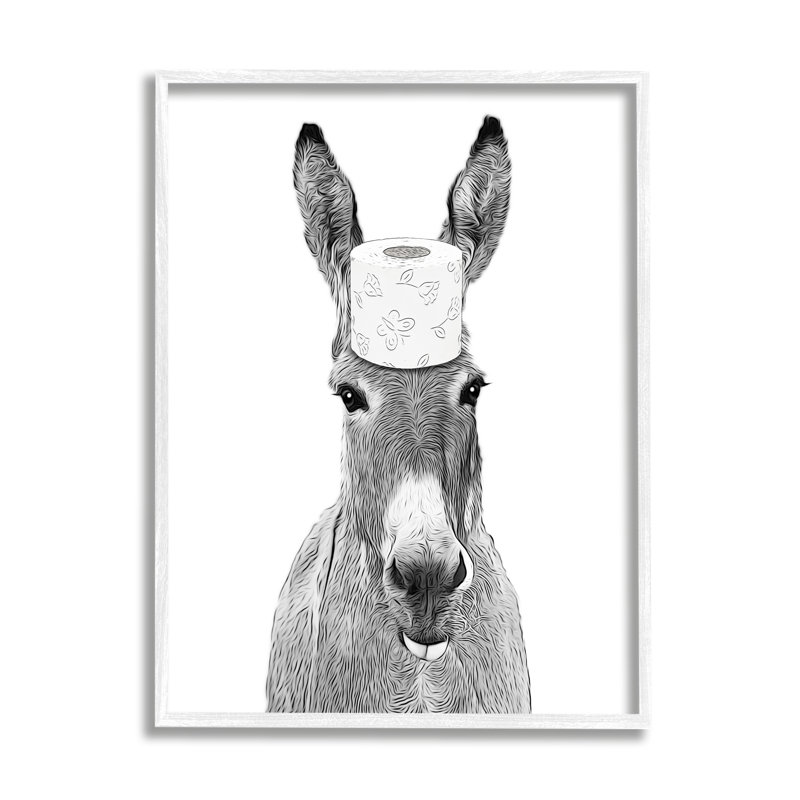 Papier hygiénique «Donkey» par Annalisa Latella, H 16 po x l 20 po x P 1,5 po, Estampe numérique encadrée blanc bord de mer