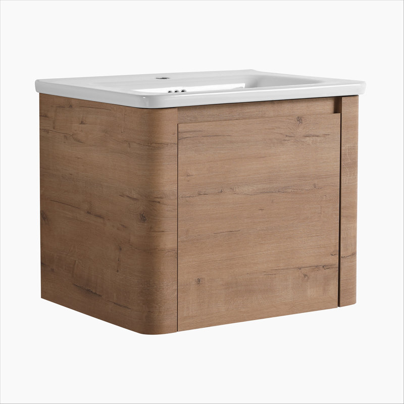 Meuble-lavabo mural 24 po avec lavabo en céramique blanche et porte à fermeture en douceur, emballage KD, contreplaqué, 24"