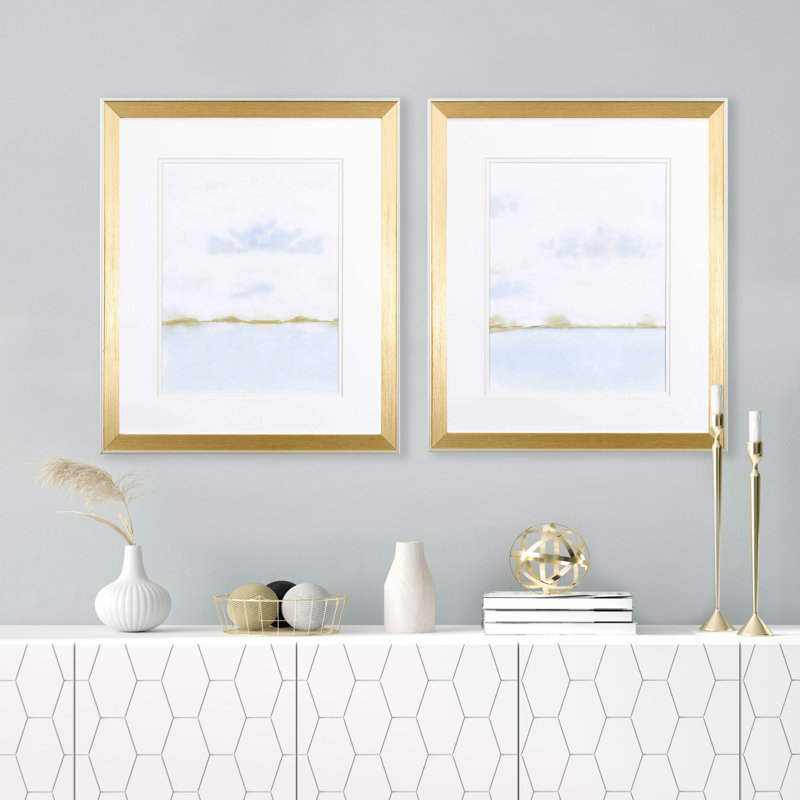 Modern Gold Framed Abstract Print Set of 2
