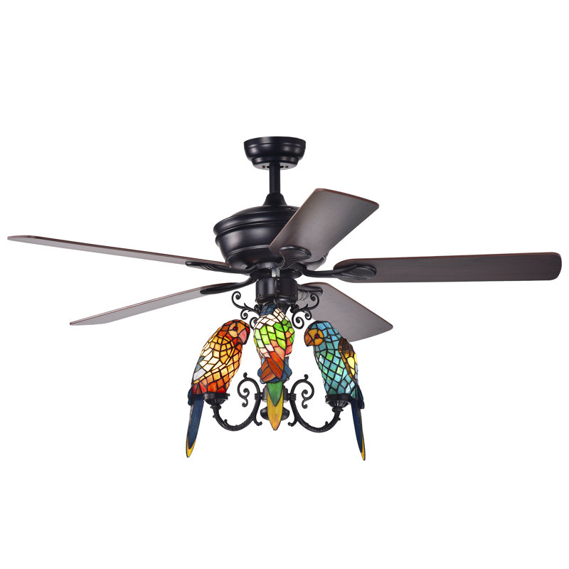Lighted Ceiling Fan with Tiffany-style Parrot Shades
