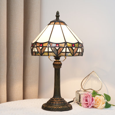 14''H Tiffany Style Table Lamp Resin Base And Stained Glass Table Lamp