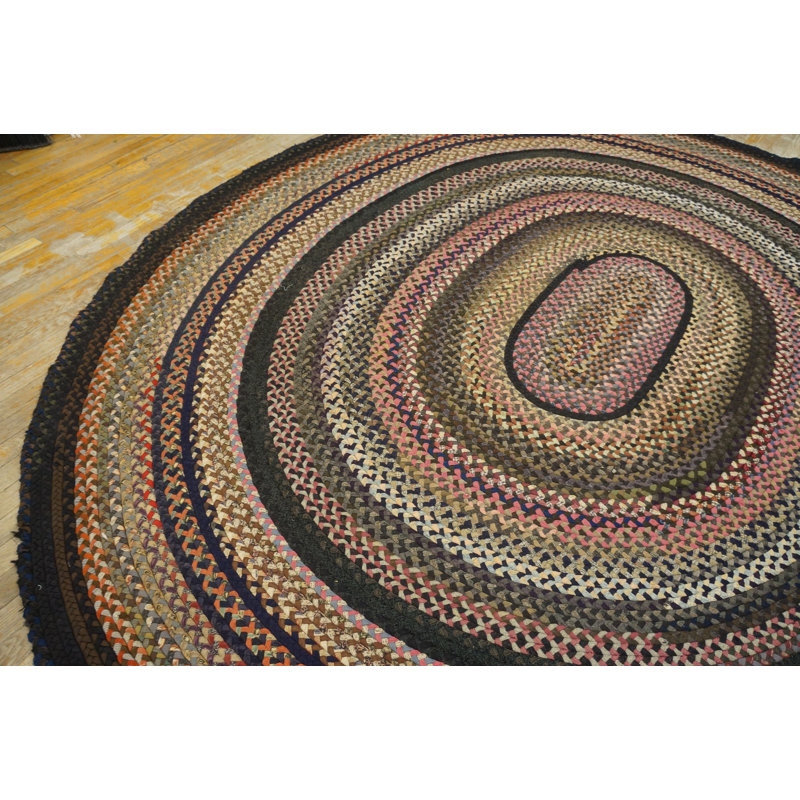 1935 American Usa Wool Antique Braided Multicolor Jewel Tones Rug