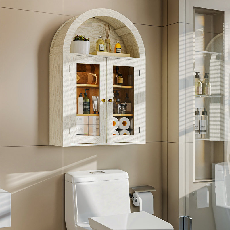 31.5"h Arch Wall Mounted Bathroom Cabinet, Beige, Beige