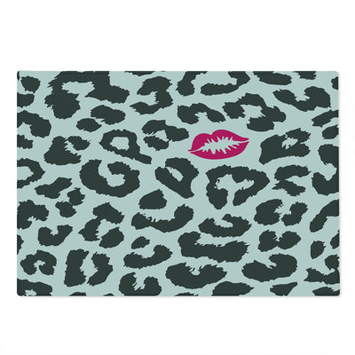 Ambesonne Savannah Cutting Board Large Size Cheetah Leopard Kiss Print Charcoal Grey and Pink