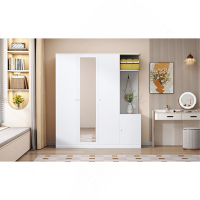 Armoire 4 portes avec tablettes, tiroirs et miroir pleine grandeur 