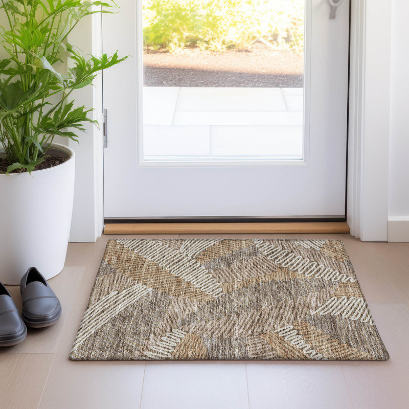 Premium Machine Washable Prisco Brown Rug, Rectangle 1'8" x 2'6"