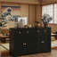 Buffet de rangement de cuisine avec portes de style grange et armoire à tiroirs