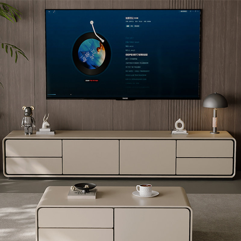 Meuble télé multi-couches en bois massif, 94.48", Blanc