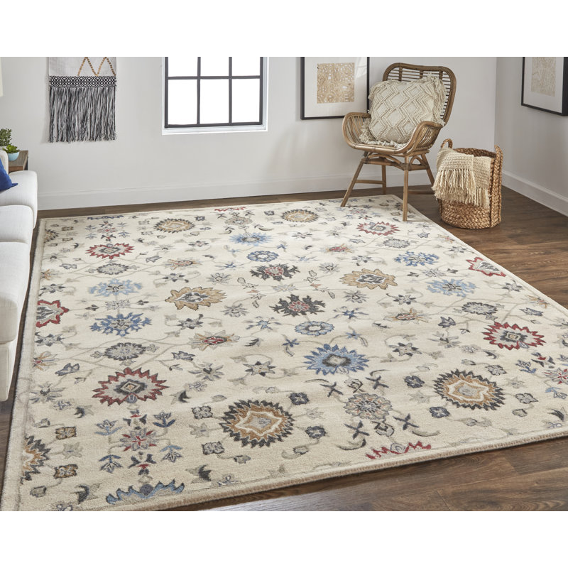 Azalea Wool Floral Area Rug, Rectangle 4' x 6'