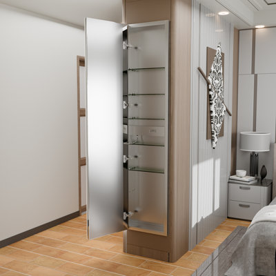 Miroir d'armoire à pharmacie encastré lumineux l 16 po x H 70 po, prise de courant intégrée et USB, anti-buée, 5 tablettes de rangement réglables, conception à fixation double pour l'entrée, le placard et la salle de bain