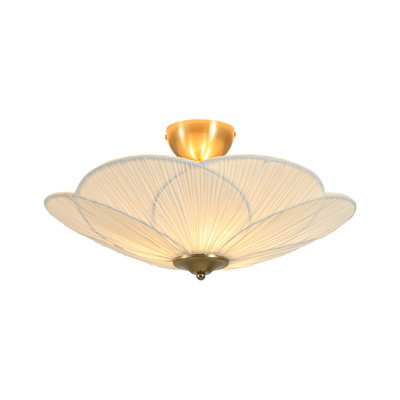 Pleated Flower Bowl Fabric Semi Flush Mount