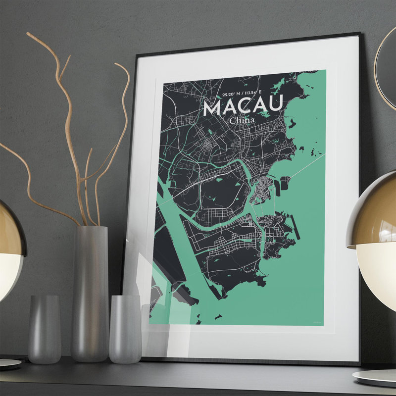 Macau, carte de la ville, impression, Vert/gris, H 36 po x l 24 po
