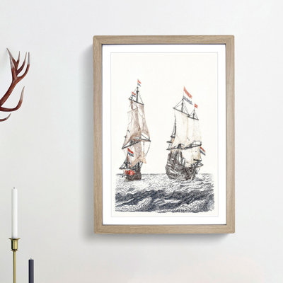 Two French Sailing Ships by Johan Teyler - Framed Print