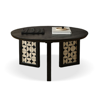 31.5" Black Solid Wood Round Coffee Table