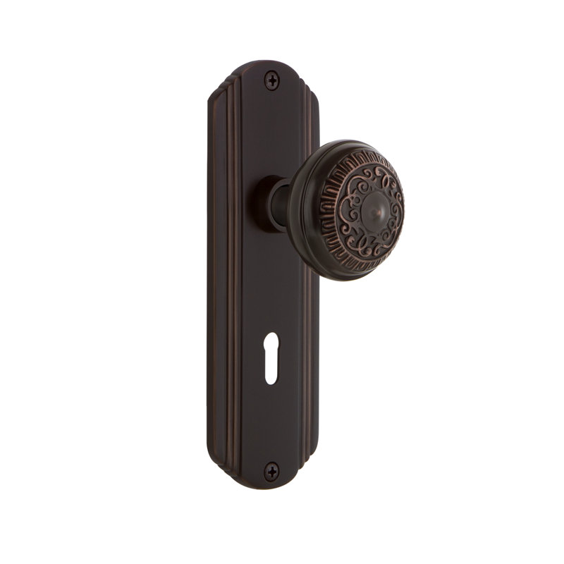 Deco Plate with Decorative Keyhole and Egg & Dart Door Knob, Timeless Bronze