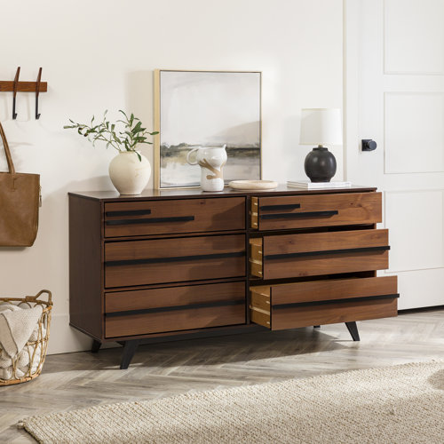 Wade Logan® Amiliya Modern Solid Wood Detailed 6-Drawer Dresser ...