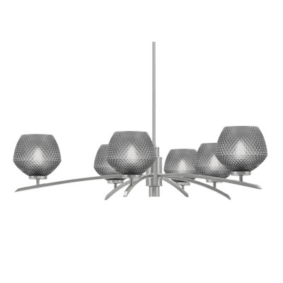 Lustre à 6 lumières kurve illustré en finition graphite avec verre texturé de 6 po