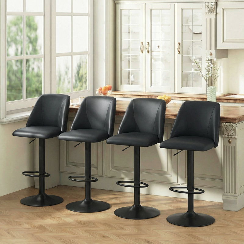 Swivel Upholstered Adjustable Height Counter & Bar Stool With Footrest, Black