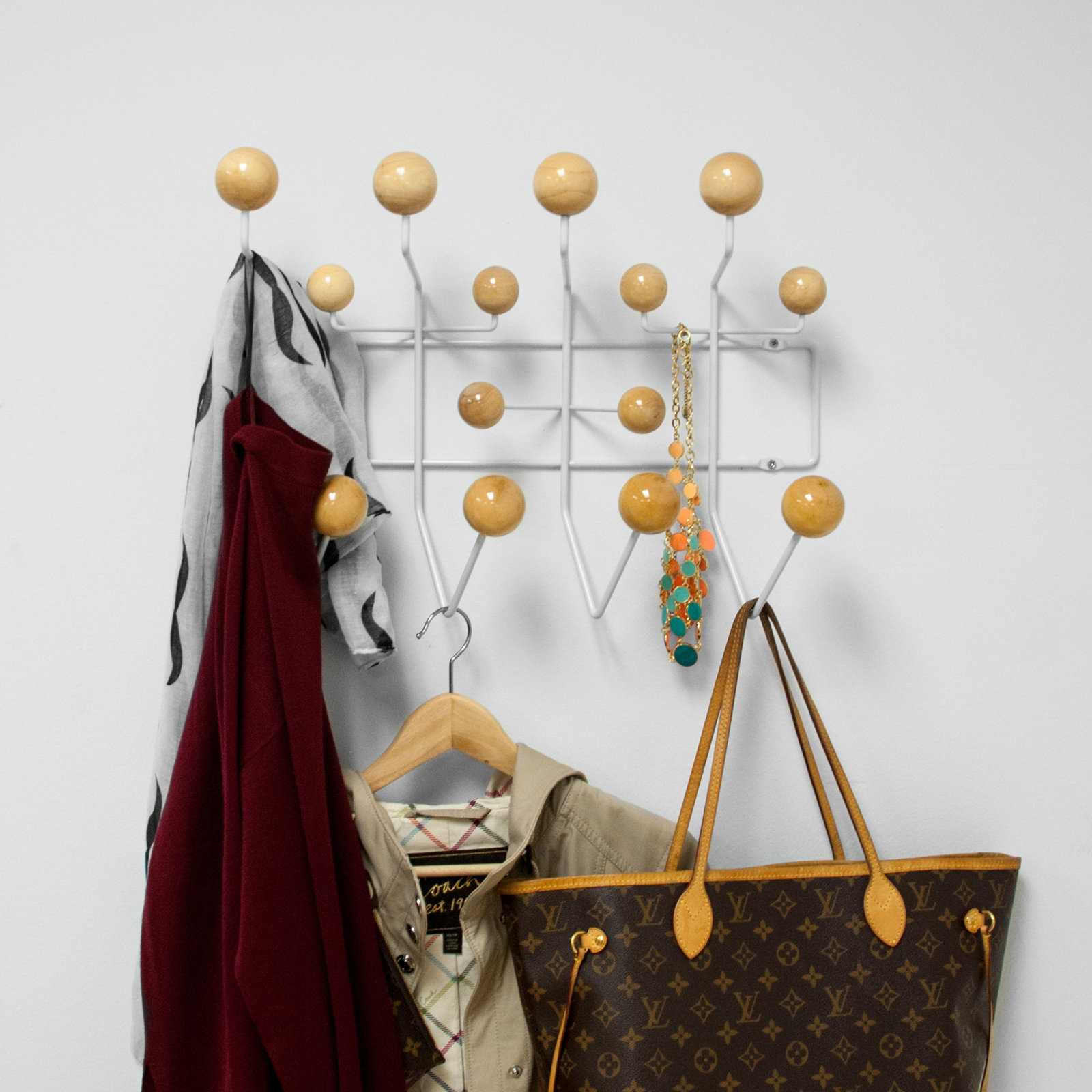 Joyelle 14 - Hook Metal Coat Rack, Natural/White
