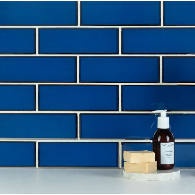 Artista 3" x 9" Glass Subway Tile, True Blue