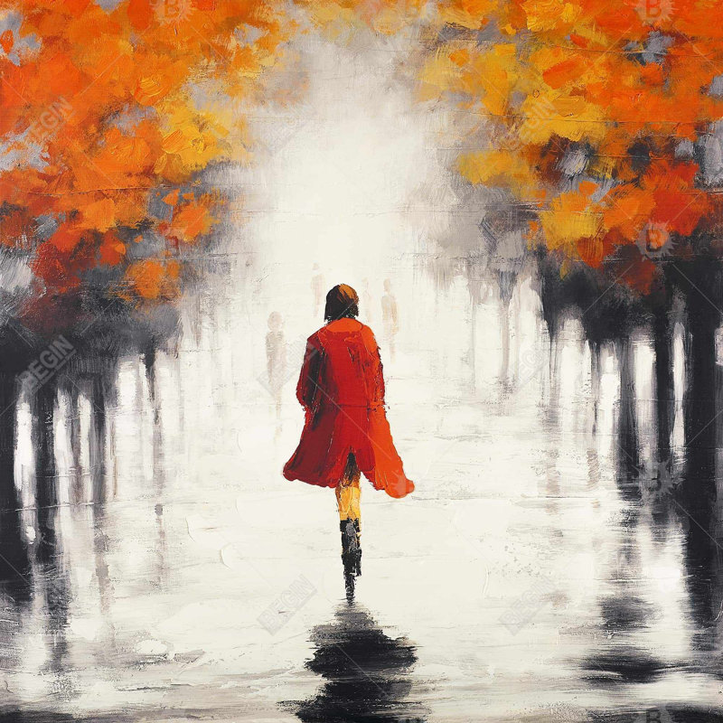 Toile «Femme au manteau rouge» par Fall Trees | Art mural de chambre à coucher