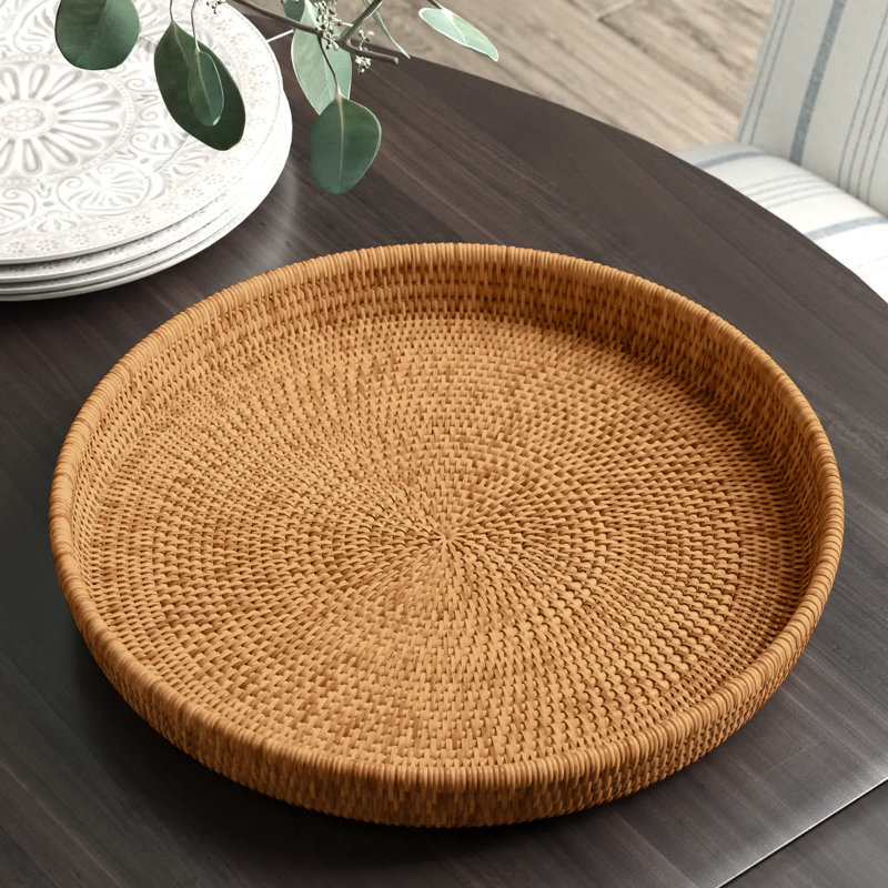 Lillian Wicker Tray, 1" H x 16" W x 16" D, No Bundle, Honey Brown