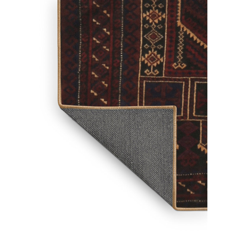 Tapis traditionnel rouge / noir, Rectangle 5 pi x 7 pi