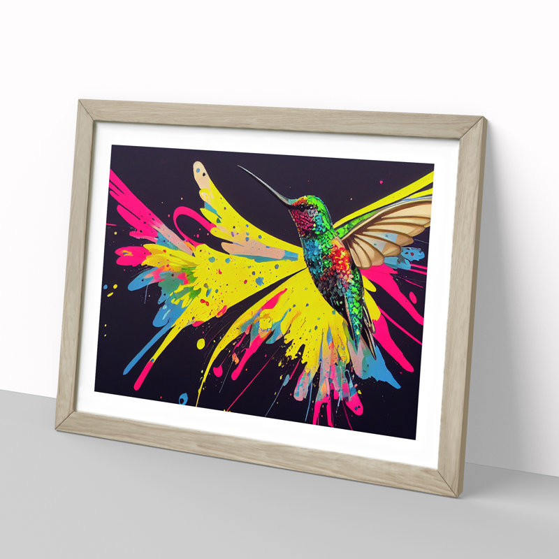 Hummingbird In Colour Vol.4 Abstract - Single Picture Frame Painting, 34cm H x 46cm W x 2cm D, Oak