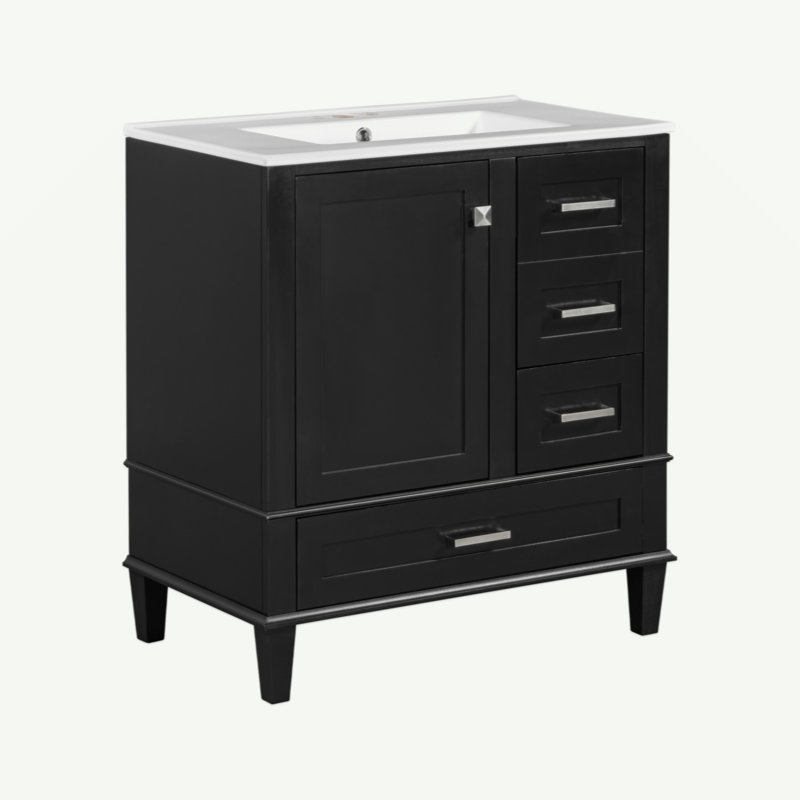 Ensemble de meuble-lavabo moderne avec lavabo 30 po, meuble-lavabo moderne avec porte à fermeture douce et 3 tiroirs, structure en bois massif