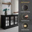 Armoire de rangement de 45 pouces de largeur avec trois portes en miroir en miroir et des armoires latérales avec tablettes réglables, idéales pour les salons, les salles à manger et les cuisines.-79576805