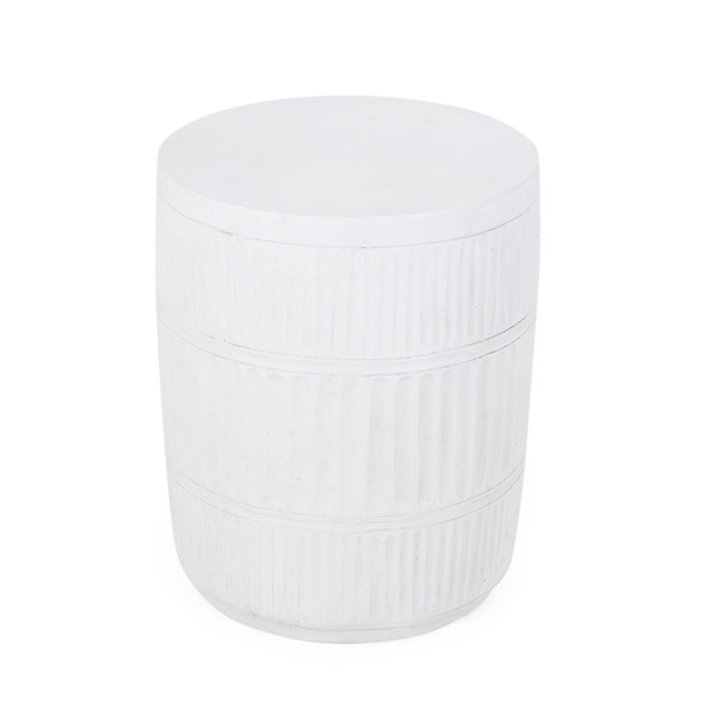 Lightweight Concrete Side Table - Fluted, 15"X15"X18.5", Antique White, No Assembly Required Modern Fluted Concrete, Needed