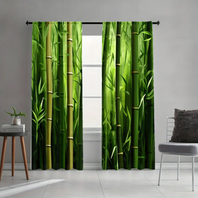 2PCS Vibrant Green Foliage Bamboo Forest Pattern Light Filtering Curtains, Spring Nature Decor, Easy Hang Rod Pocket, All-Season Window Treatments for Living Room, Bedroom, Dormitory, Study