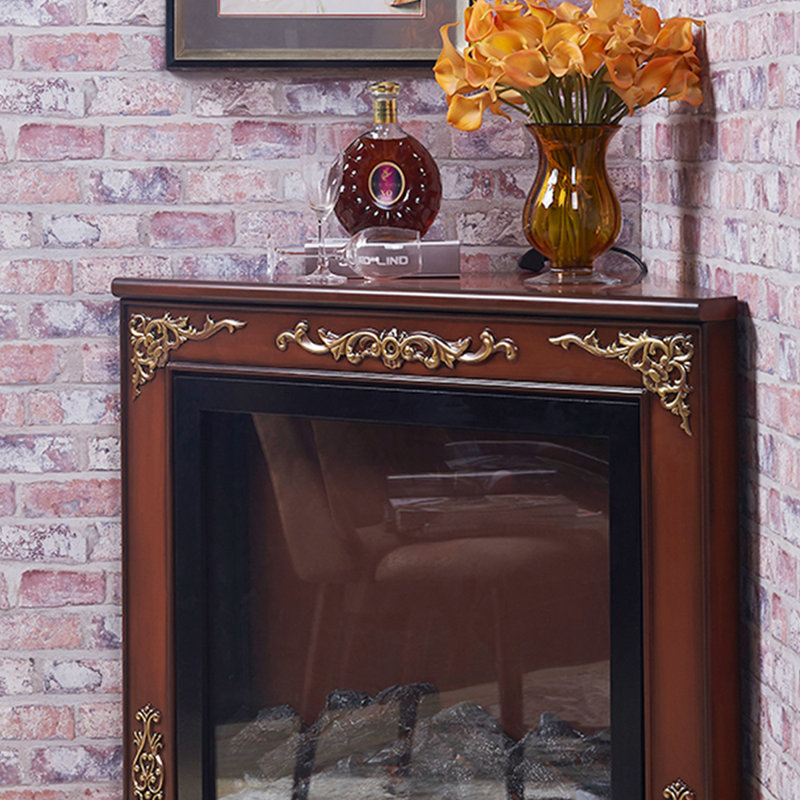 Solid Wood Electric Fireplace, Brown