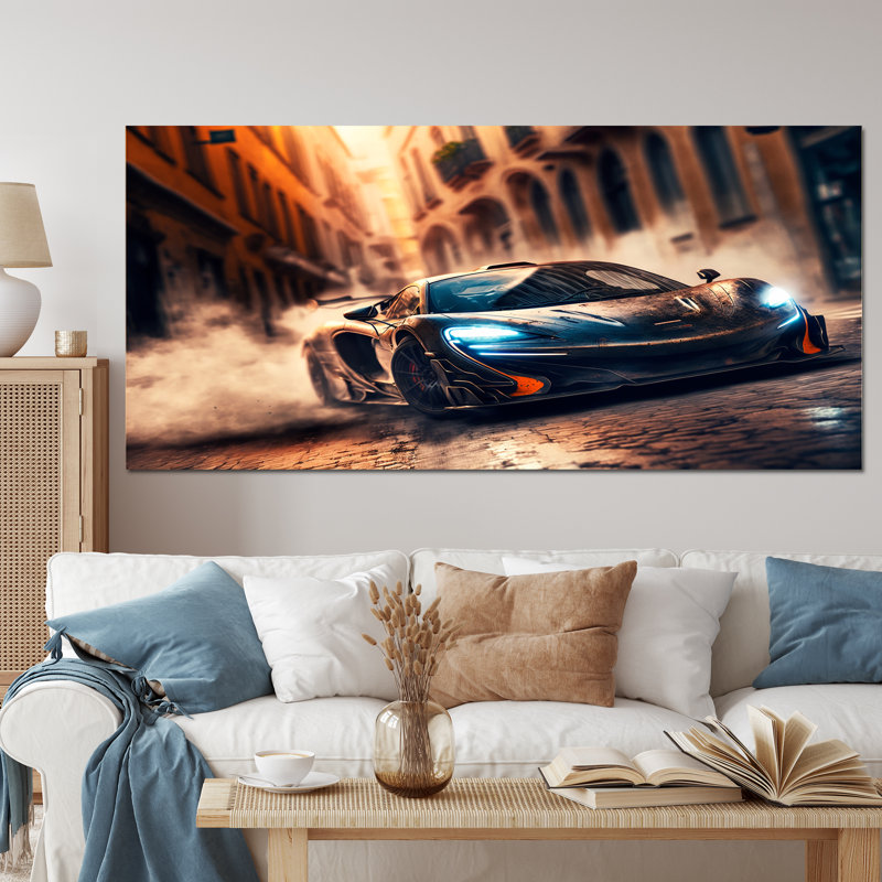 «Futuristic Bugatti Sports Car Racing IV», reproduction sur toile, Toile tendue, H 28 po x l 60 po x P 1,5 po